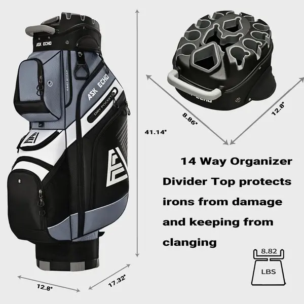 Golf T-Lock Golf Cart Bag, Quiet 14-Way Full-Length Divider,golf accessories,golf bags,golf bags for men,golf bag,best golf bags,golf cart bag